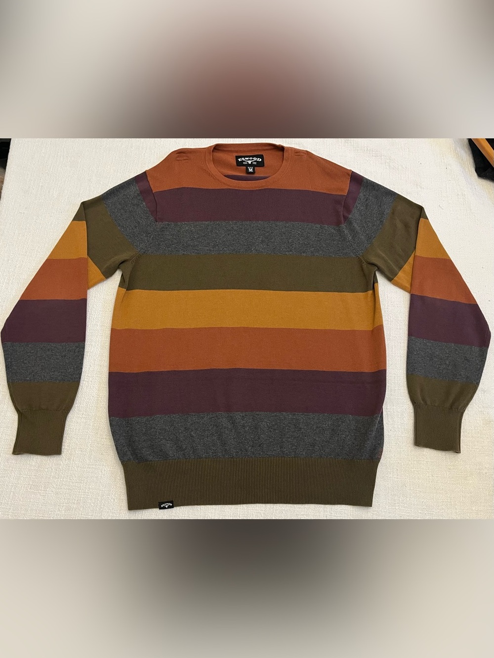Elwood Mens M Striped Knit Pullover Sweater Crew Neck Long Sleeve Multicolor